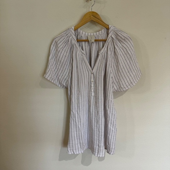 Joie Blouse Women's 3X White Striped V-Neck Lightweight Resort Vacation Casual - Picture 1 of 5